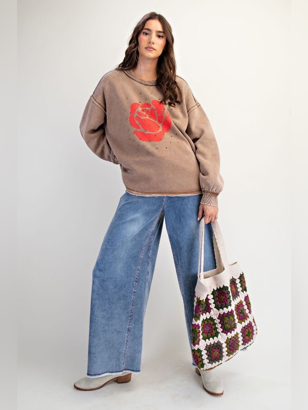 M3 New Easel Rose Washed Mocha Pullover - Picture 2 of 3